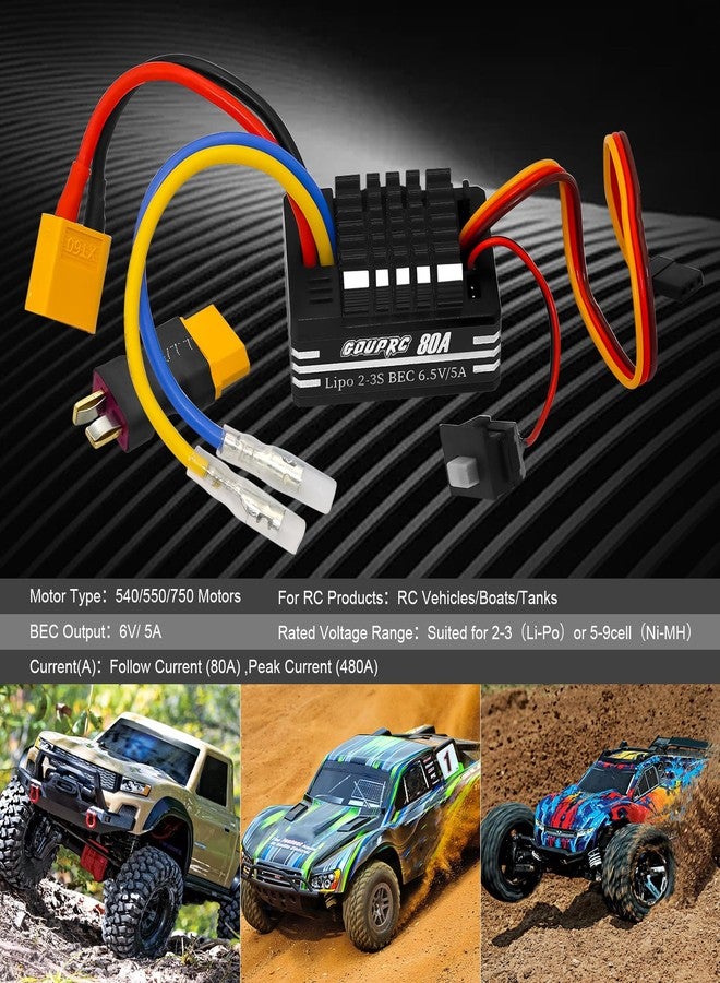 وحدة تحكم إلكترونية بالسرعة GOUPRC 2S-3S LiPo معدنية 80A ذات فرش، مزودة بمقابس T/XT60، مناسبة لسيارات التحكم عن بعد بمقياس 1/10 وقوارب التحكم عن بعد، للاستخدام مع محركات 540/550/750. - Image 2